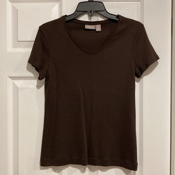 Chico’s Brown V-Neck Short Cap Sleeve Stretch T-Shirt - Chico’s Size 0 - Picture 12 of 15